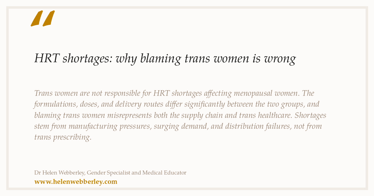 HRT shortages: why blaming trans women is wrong