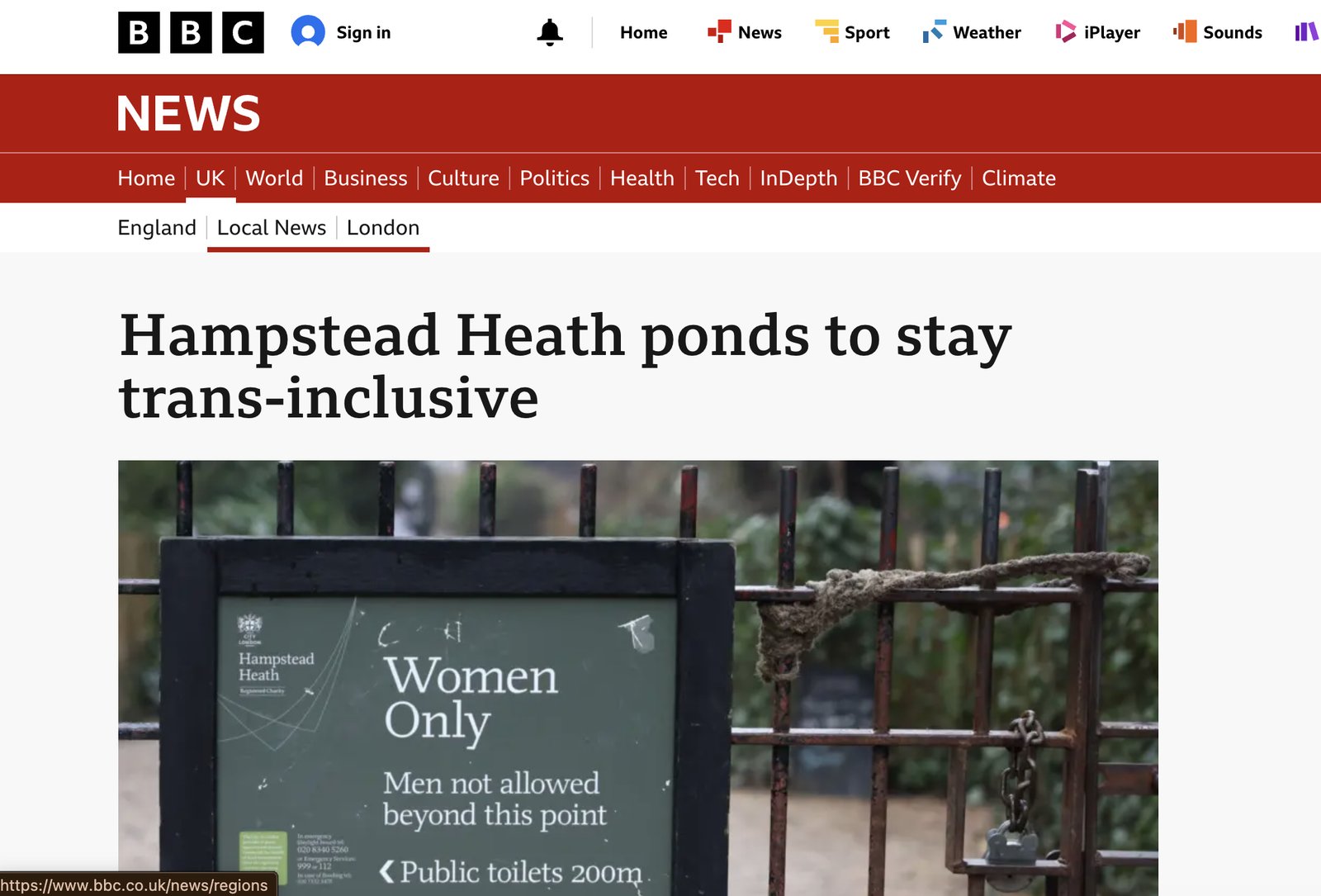 Hampstead Heath ponds stay trans-inclusive and that is exactly right