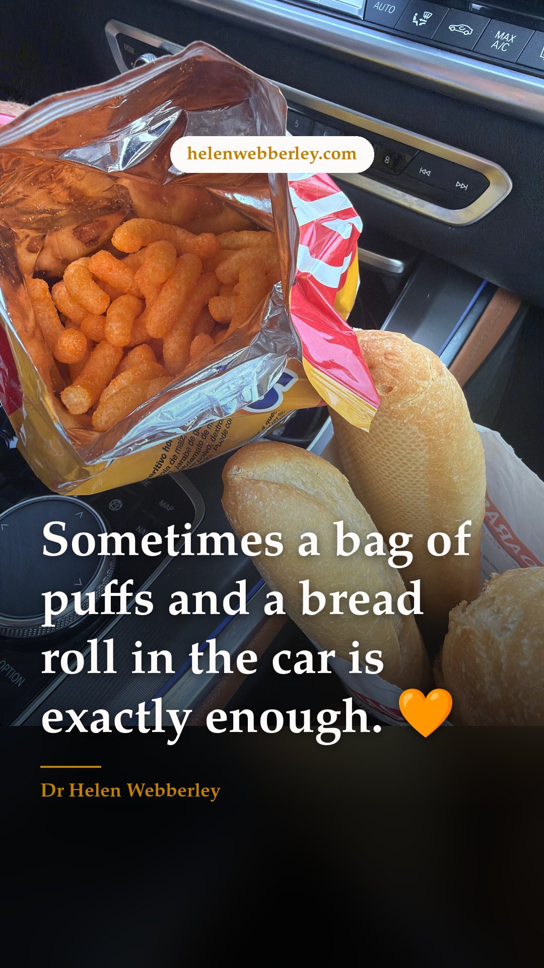 Sometimes a bag of puffs and a bread roll in the car is exactly enough. 🧡